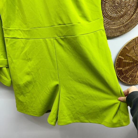 NEW Ashley Stewart Lime Green Funky Bell Sleeve Romper Shorts Plus Size 14/16 - Picture 5 of 7